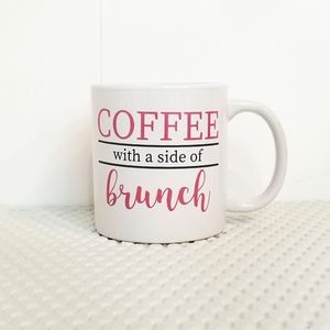 NEW Coffee with a Side of Brunch Mug – Pink & White Ceramic Cup - NWT